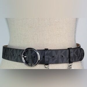 MICHAEL KORS Womens Signature Belt Black Faux Leather Silver Logo Size S